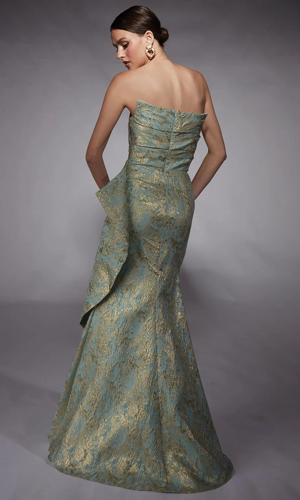 Alyce Paris 27750 - Detachable Sleeve Jacquard Mermaid Dress - back view
