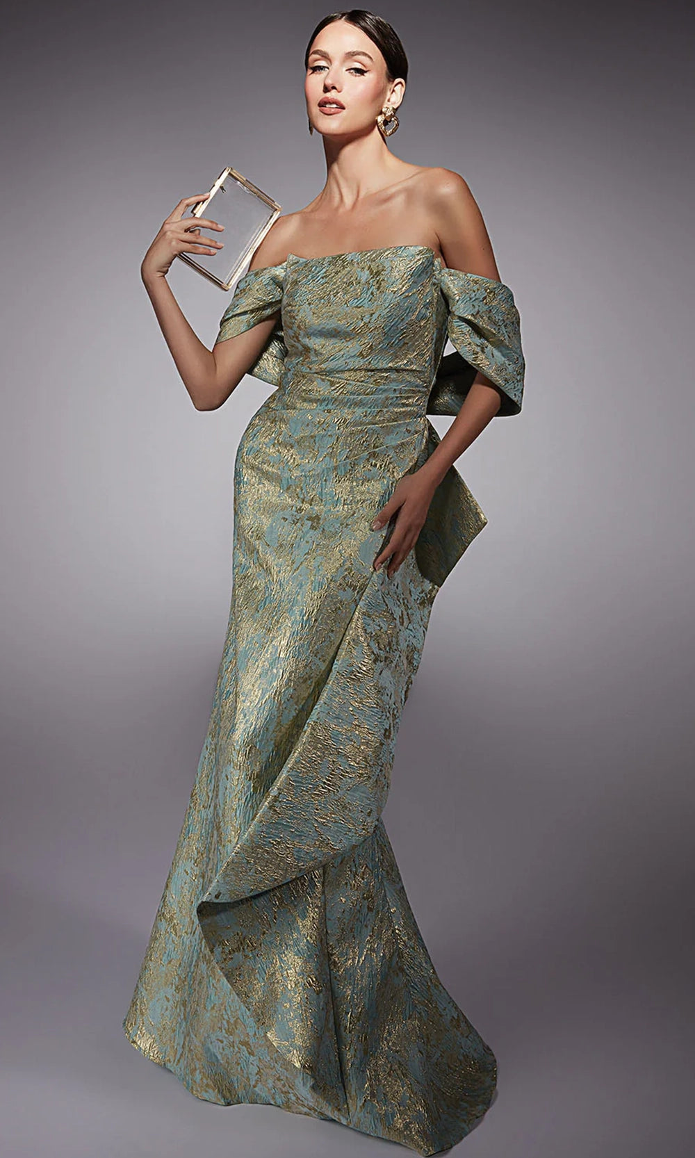 Alyce Paris 27750 - Detachable Sleeve Jacquard Mermaid Dress - detail view