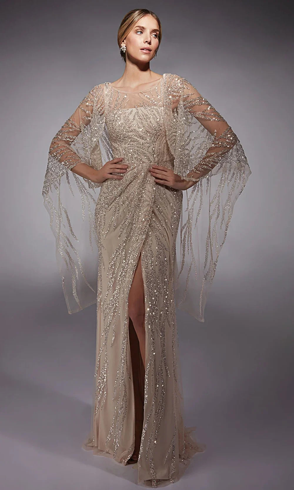 Alyce Paris 27754 - Sheer Cape Sleeves Sequined Gown