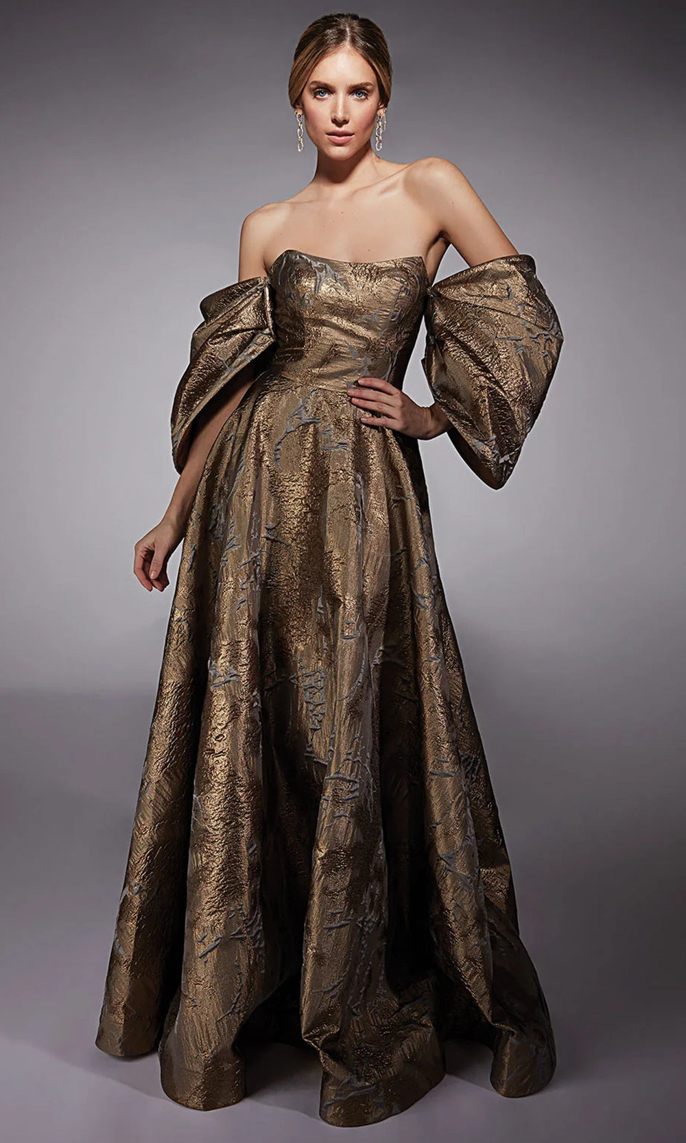Alyce Paris 27760 - Off Shoulder Metallic Jacquard Gown - designer formal gown at Silhouette Dresses