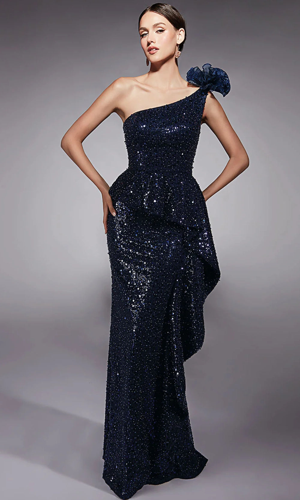 Alyce Paris 27770 - Beaded One Shoulder Peplum Gown - designer evening gown at Silhouette Dresses