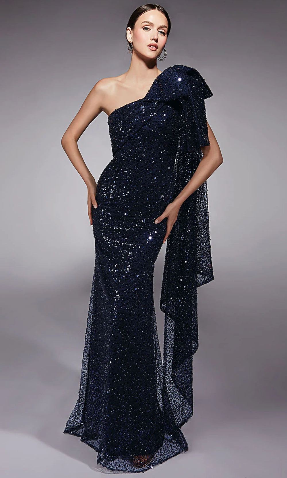 Alyce Paris 27771 - One Shoulder Sequin Dress with Bow Draped - designer evening gown at Silhouette Dresses
