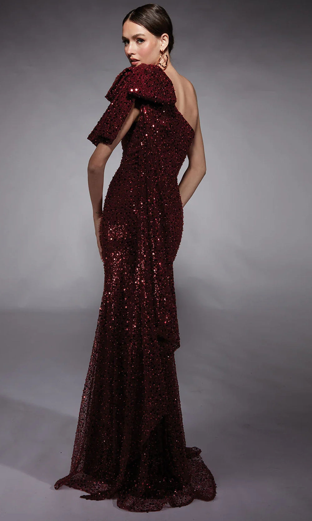 Alyce Paris 27771 - One Shoulder Sequin Dress with Bow Draped - back view