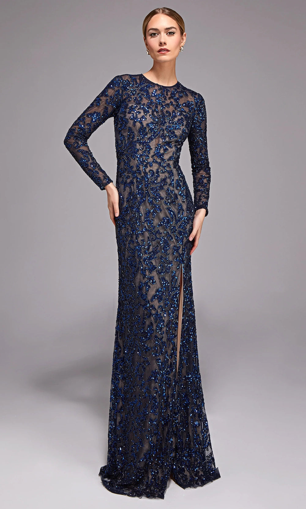 Alyce Paris 27788 - Beaded Illusion Sleeve Column Gown - designer mother of the bride dress at Silhouette Dresses