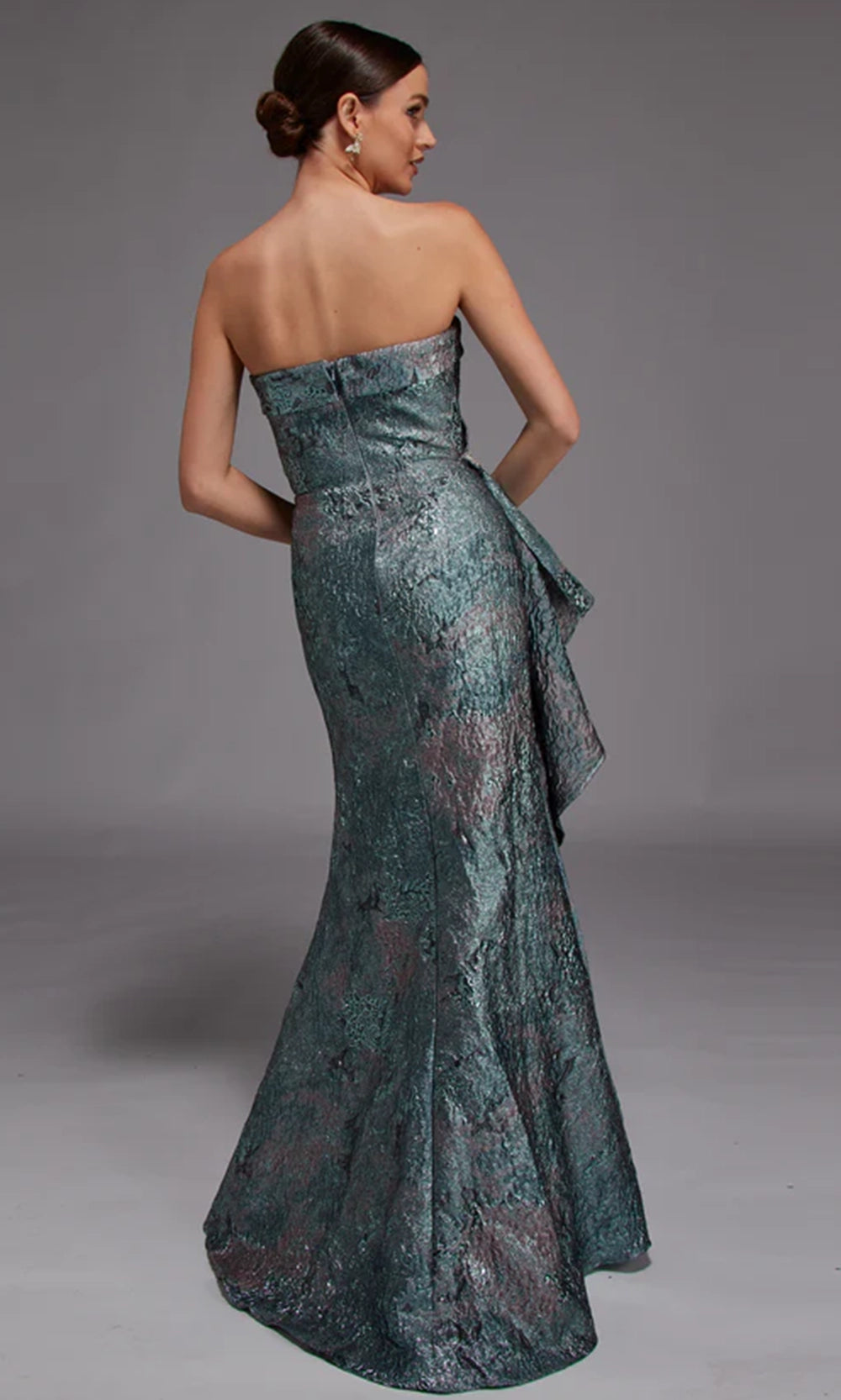 Alyce Paris 27818 - Strapless Jacquard Gown with Peplum Detail - view 5
