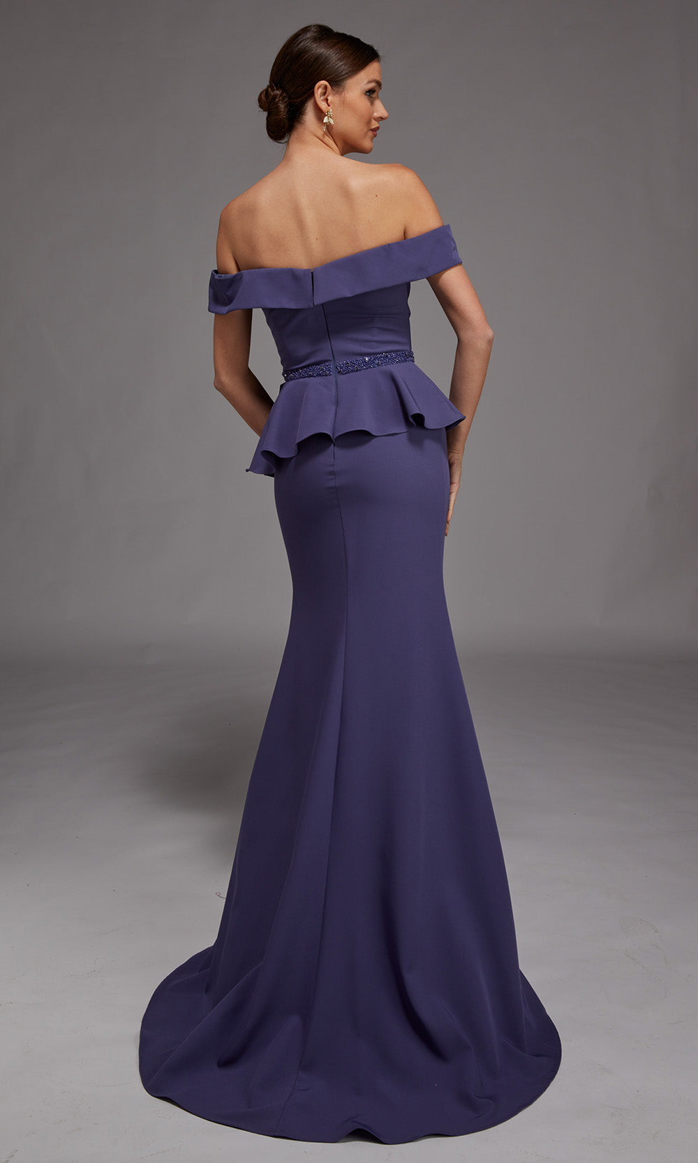 Alyce Paris 27829 - Off Shoulder Peplum Gown with Slit - back view