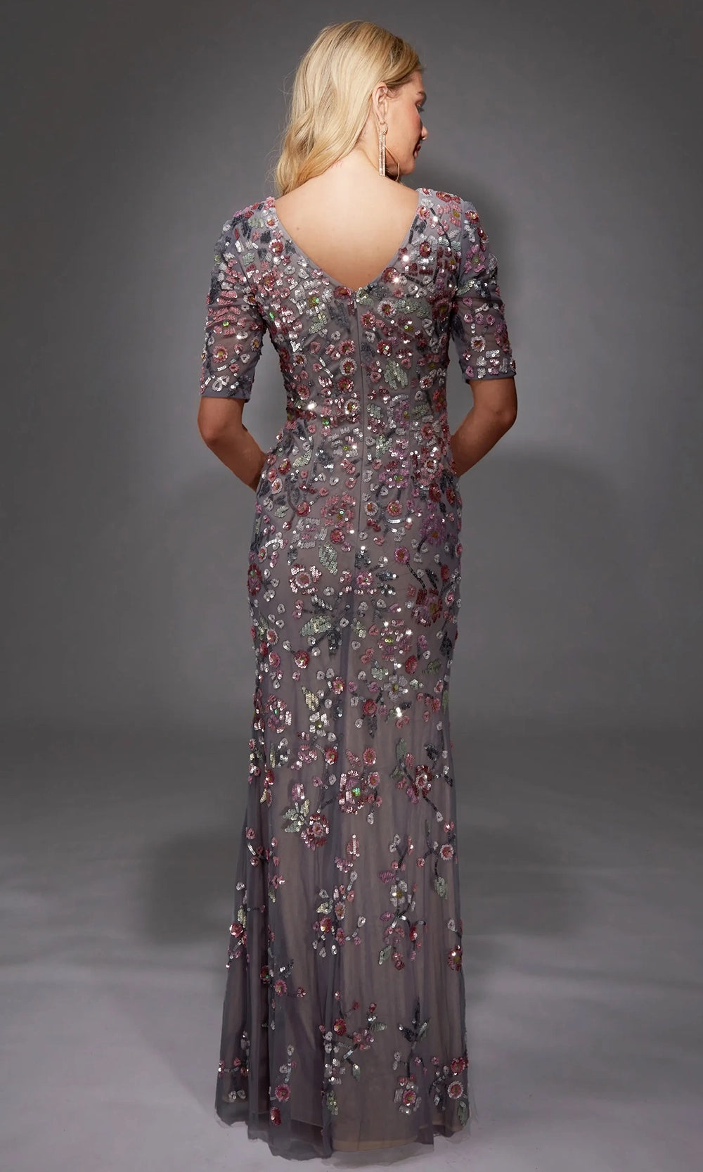 Alyce Paris 27848 - Floral Applique Illusion Evening Gown - back view