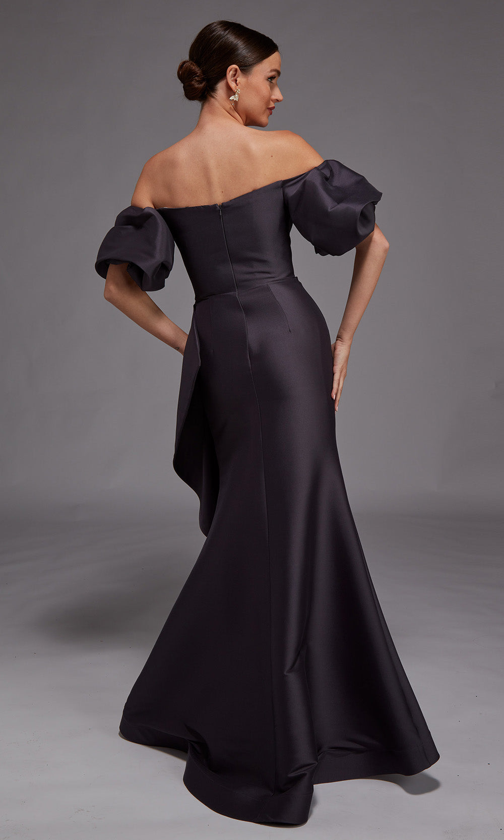 Alyce Paris 27863 - Short Puff Sleeve Draped Mikado Gown - back view