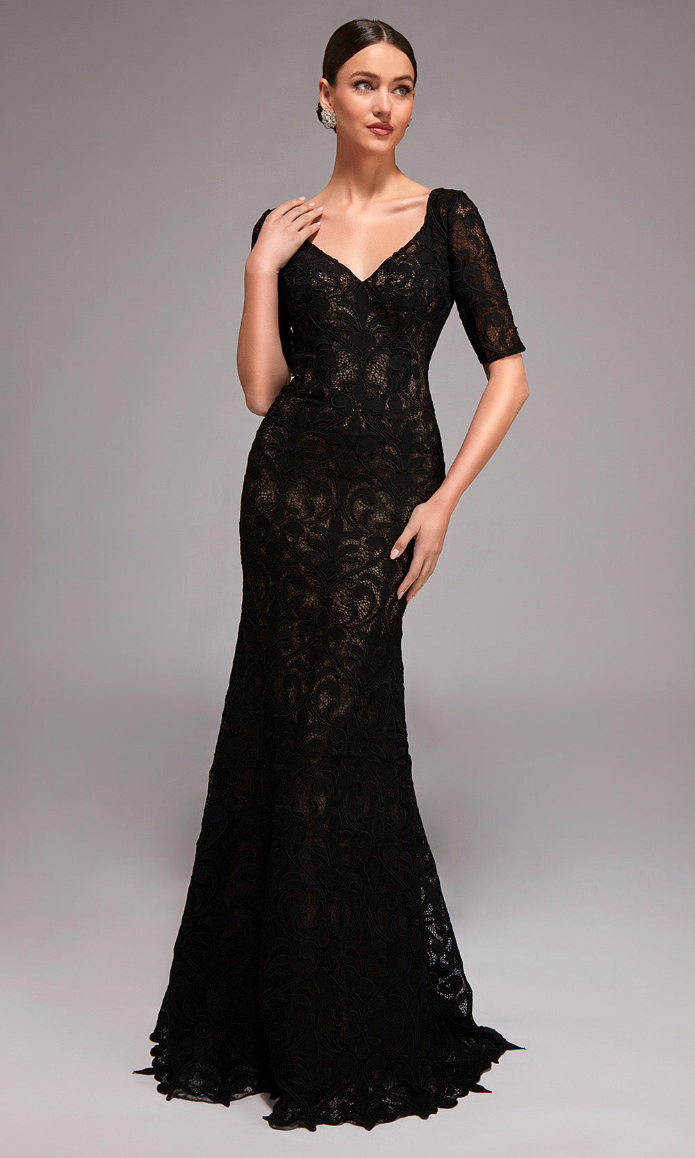 Alyce Paris 27871 - V-Neckline Allover Lace Evening Gown - designer mother of the bride dress at Silhouette Dresses