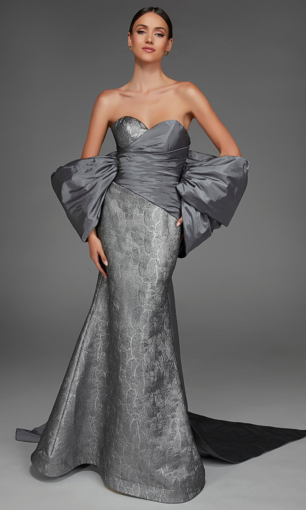 Alyce Paris 27881 - Oversized Bow Sweetheart Jacquard Gown