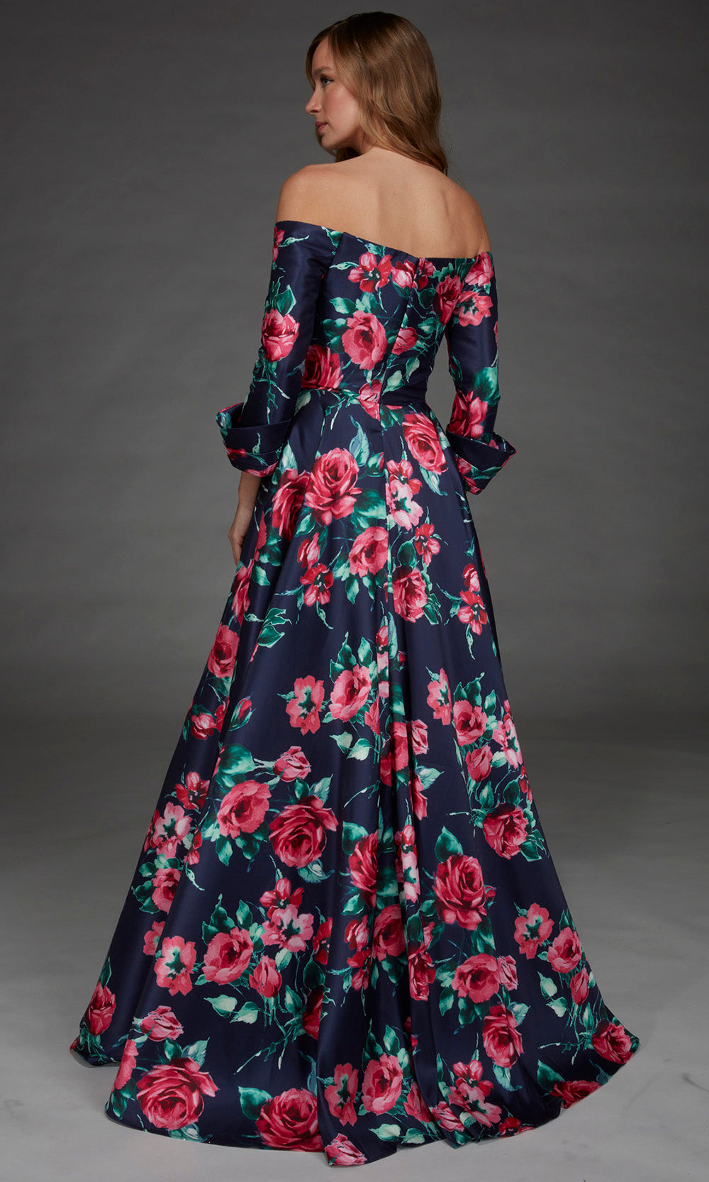 Alyce Paris 27910 - Floral Print Three-Quarter Sleeve Evening Gown