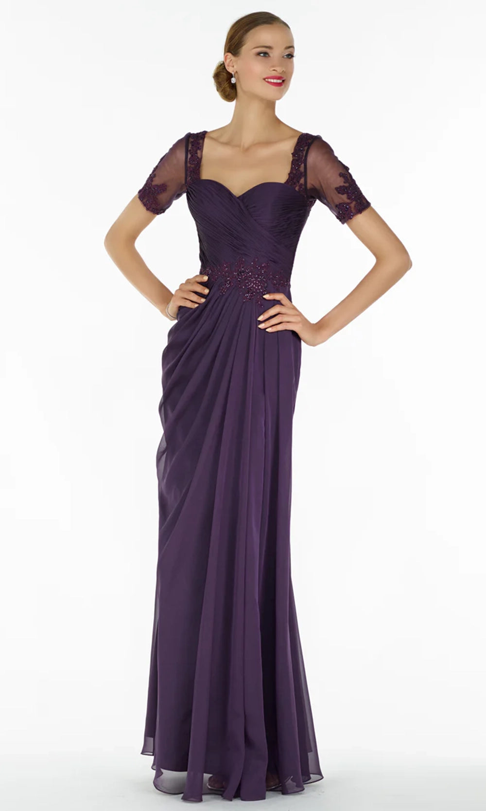 Alyce Paris 29580 - Ruched Beaded Applique Chiffon Dress - detail view