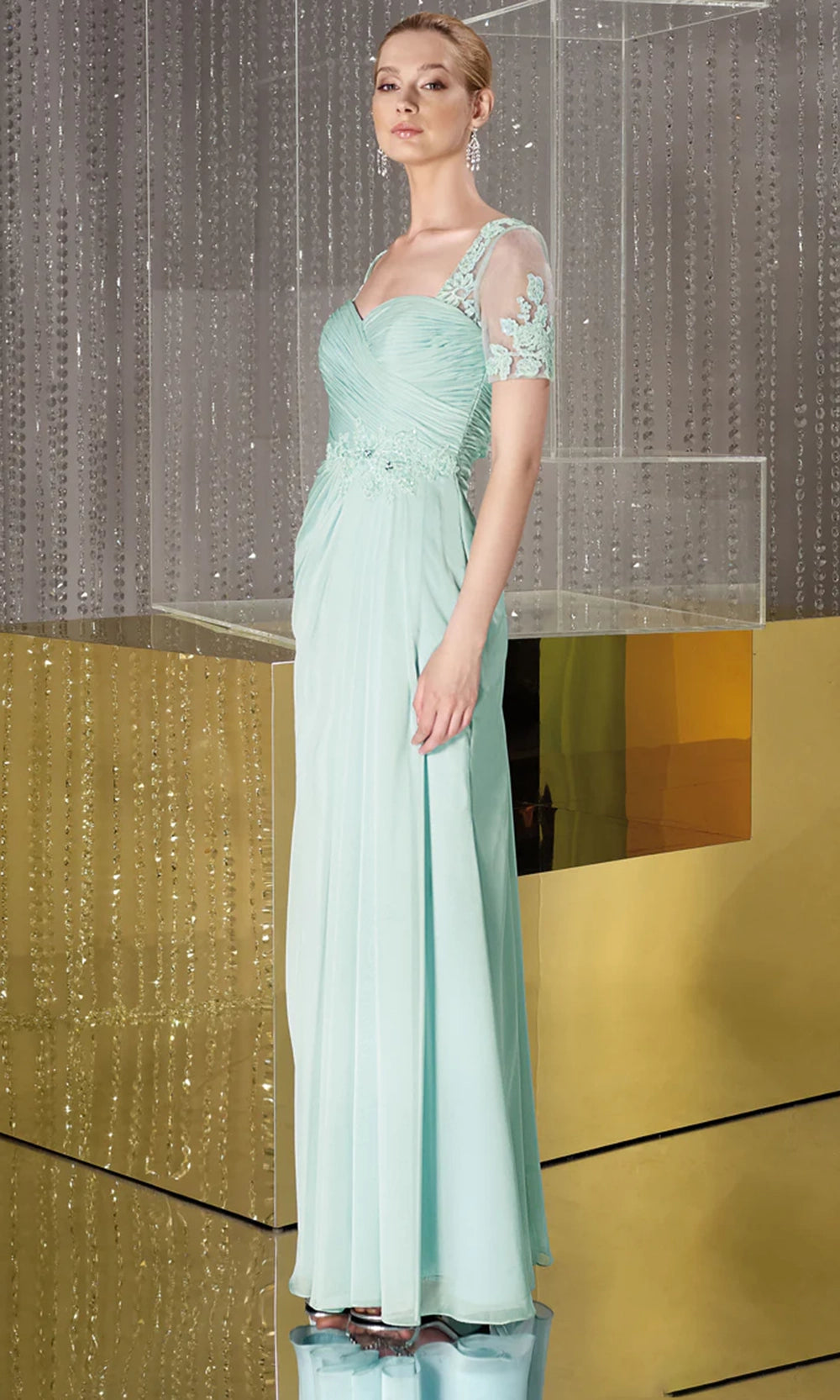 Alyce Paris 29580 - Ruched Beaded Applique Chiffon Dress - designer evening gown at Silhouette Dresses