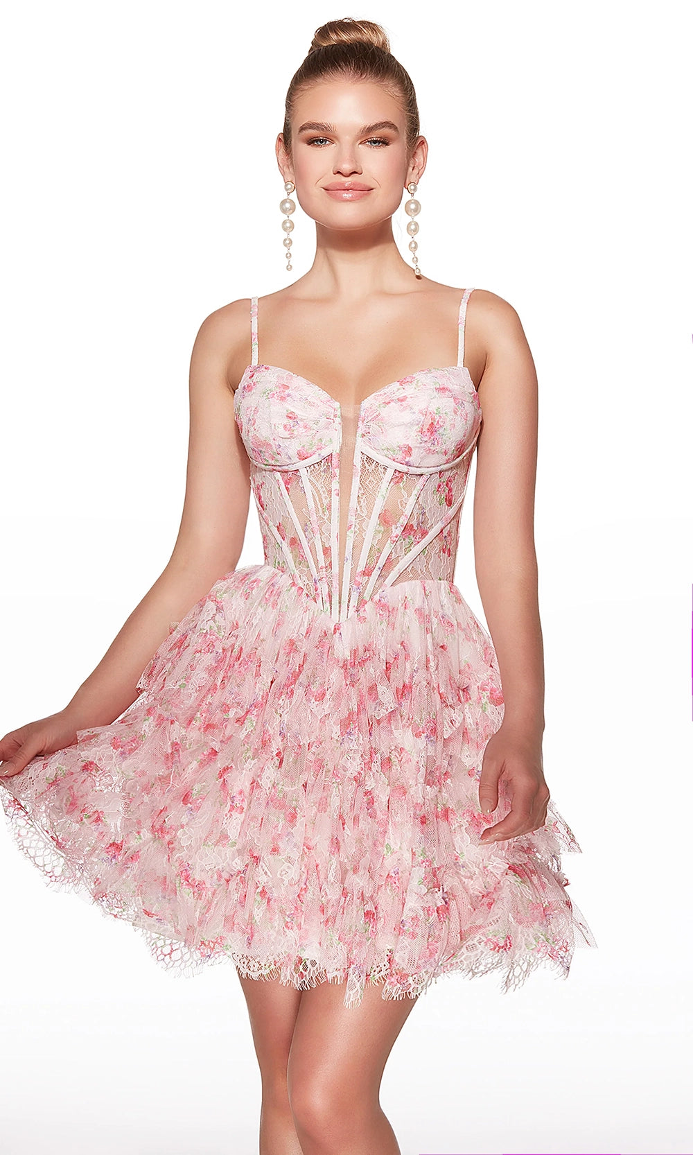 Alyce Paris 30009 - Floral Lace Corset Short Party Dress - designer cocktail dress at Silhouette Dresses