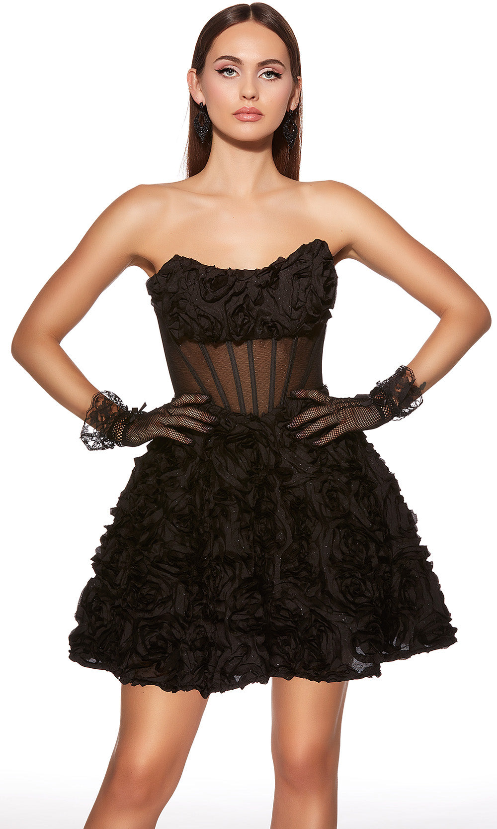 Alyce Paris 30079 - Rosette Strapless Satin Cocktail Dress - designer cocktail dress at Silhouette Dresses