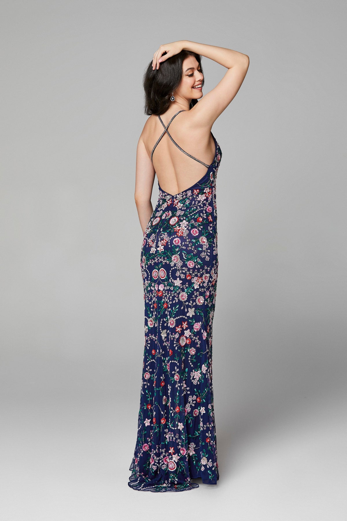 Primavera Couture - 3073 Beaded V-neck Sheath Dress With Slit