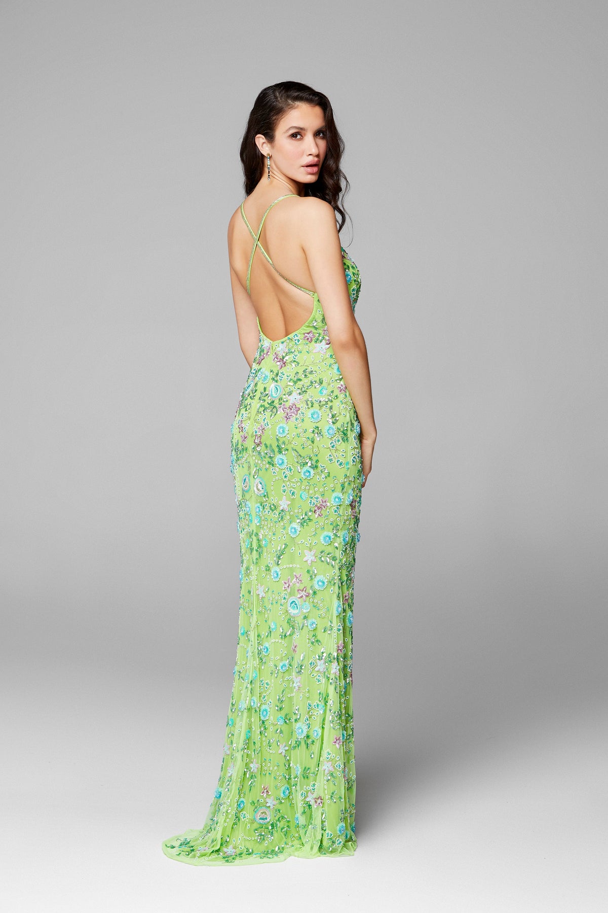 Primavera Couture - 3073 Beaded V-neck Sheath Dress With Slit