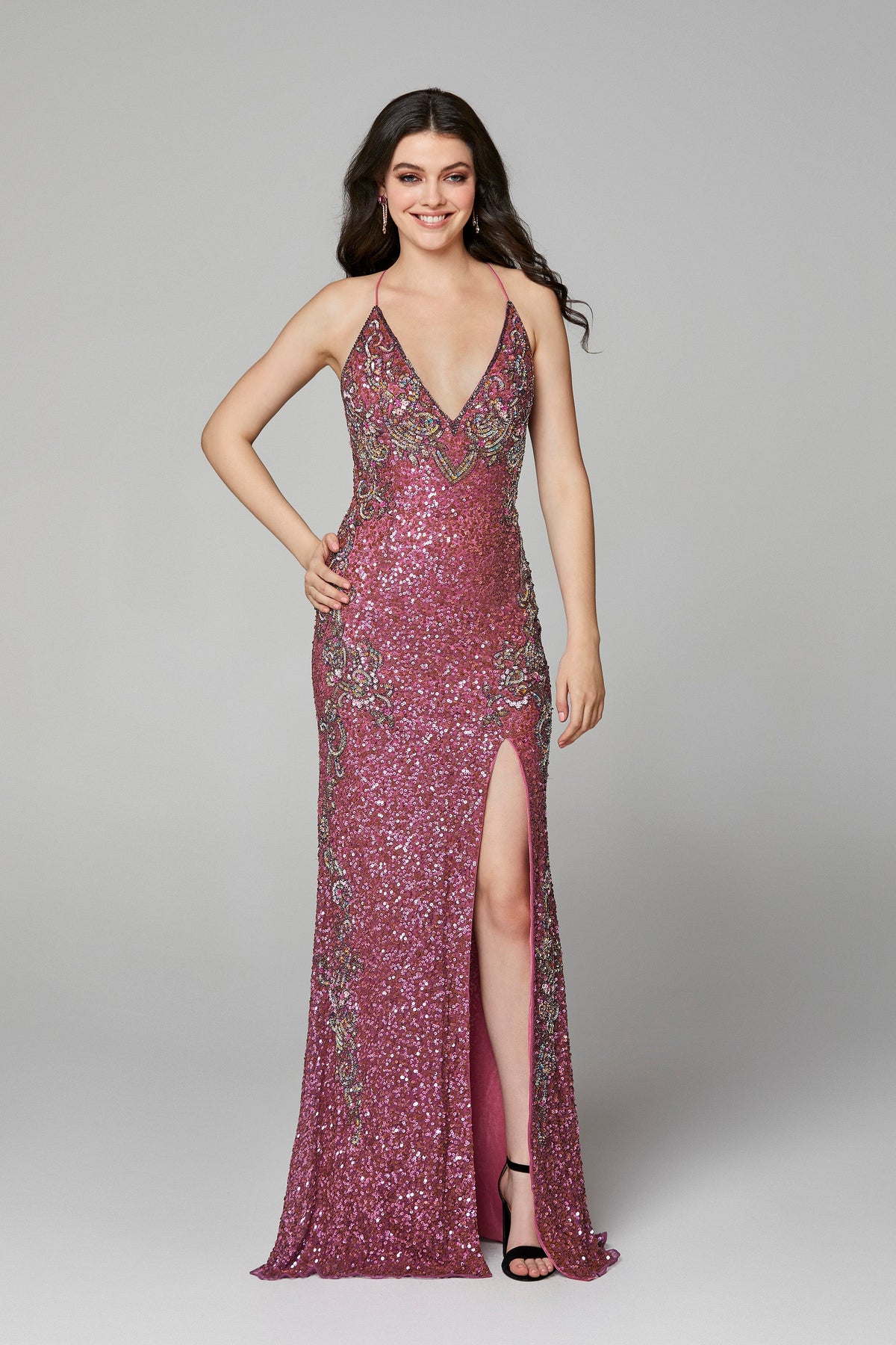 Primavera Couture - 3211 Strappy Plunging V-neck Gown with Slit
