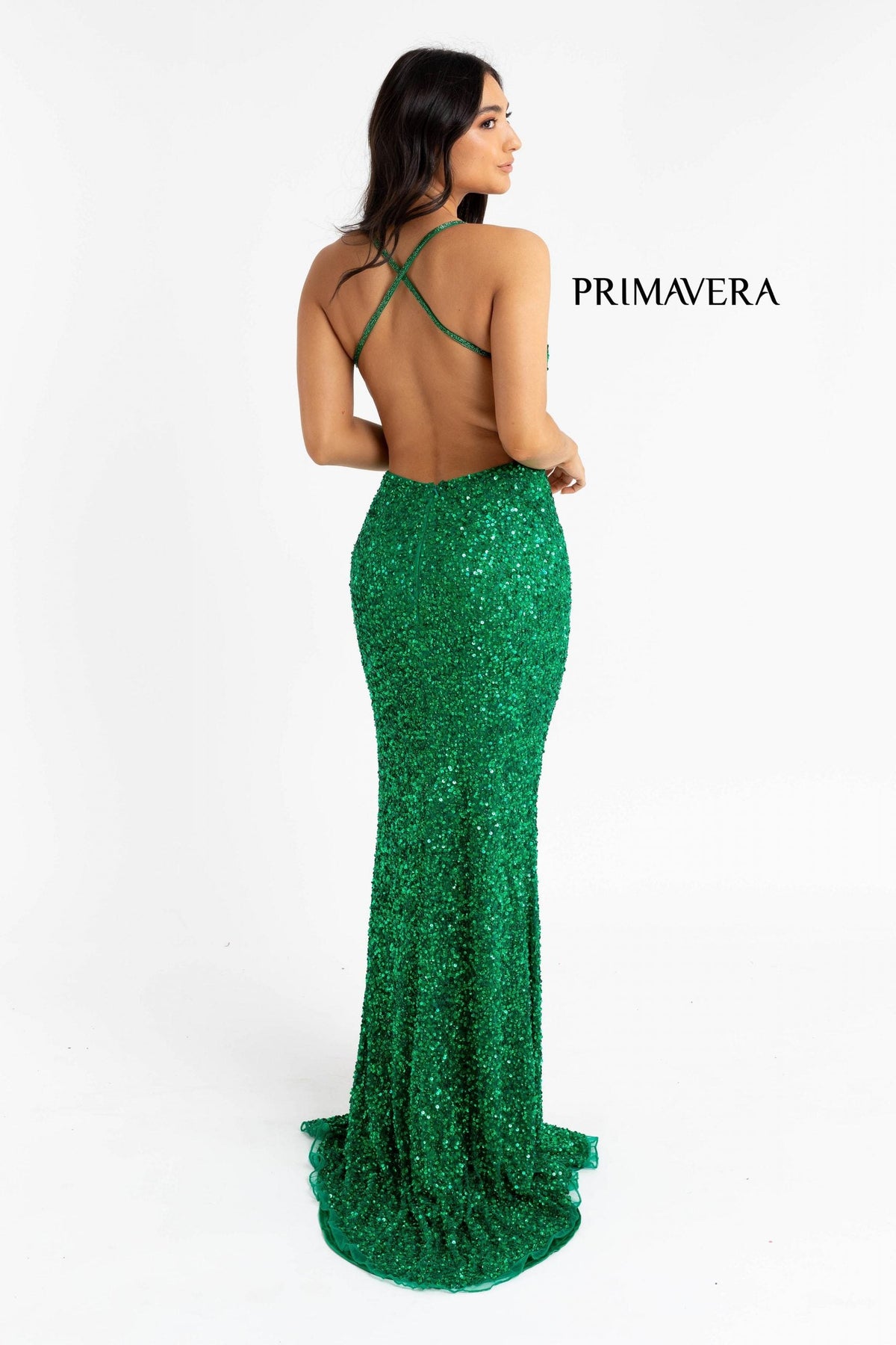 Primavera Couture - 3291 Sparkling Allover Sequin V Neck Sheath Gown