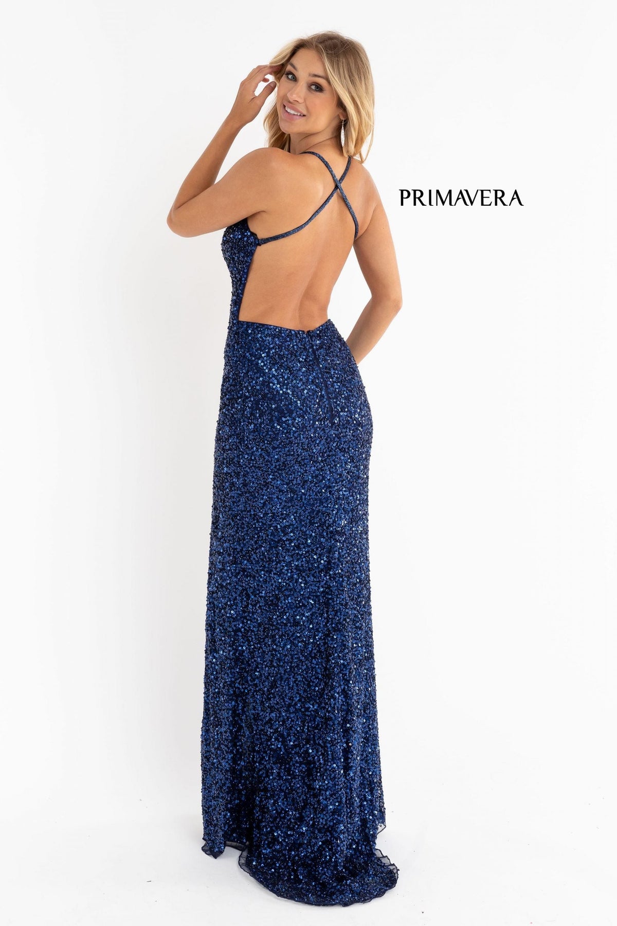 Primavera Couture - 3291 Sparkling Allover Sequin V Neck Sheath Gown
