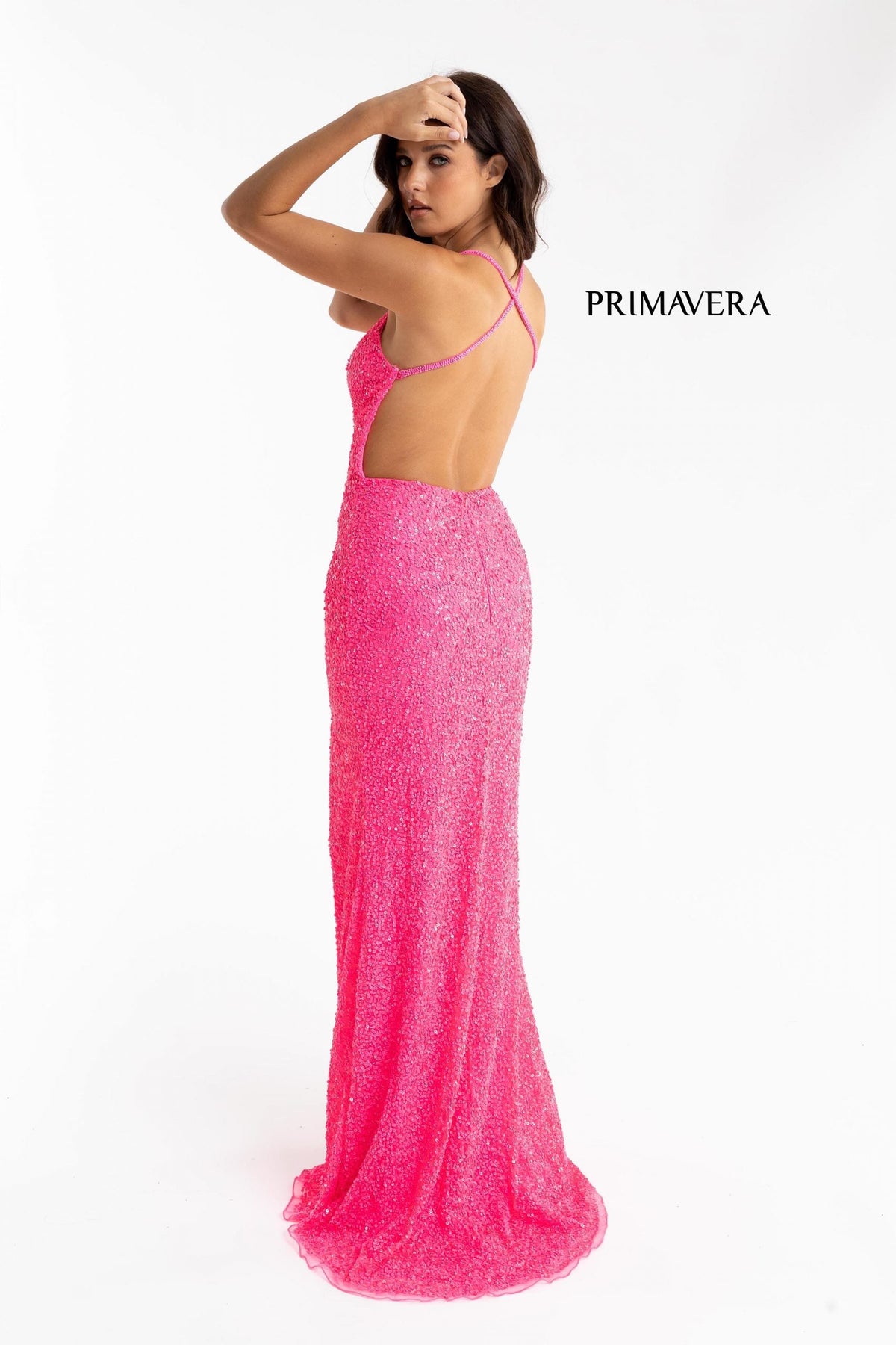 Primavera Couture - 3291 Sparkling Allover Sequin V Neck Sheath Gown