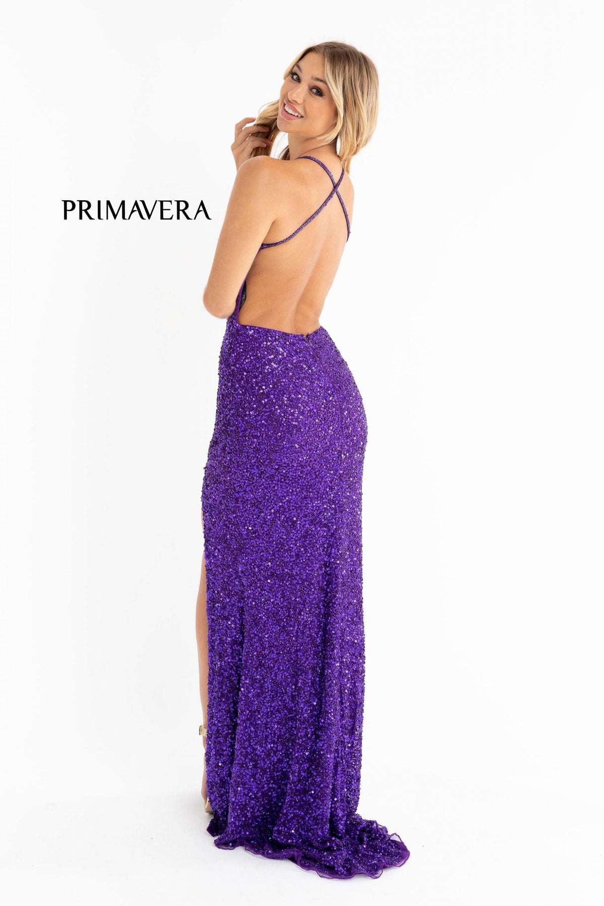 Primavera Couture - 3291 Sparkling Allover Sequin V Neck Sheath Gown
