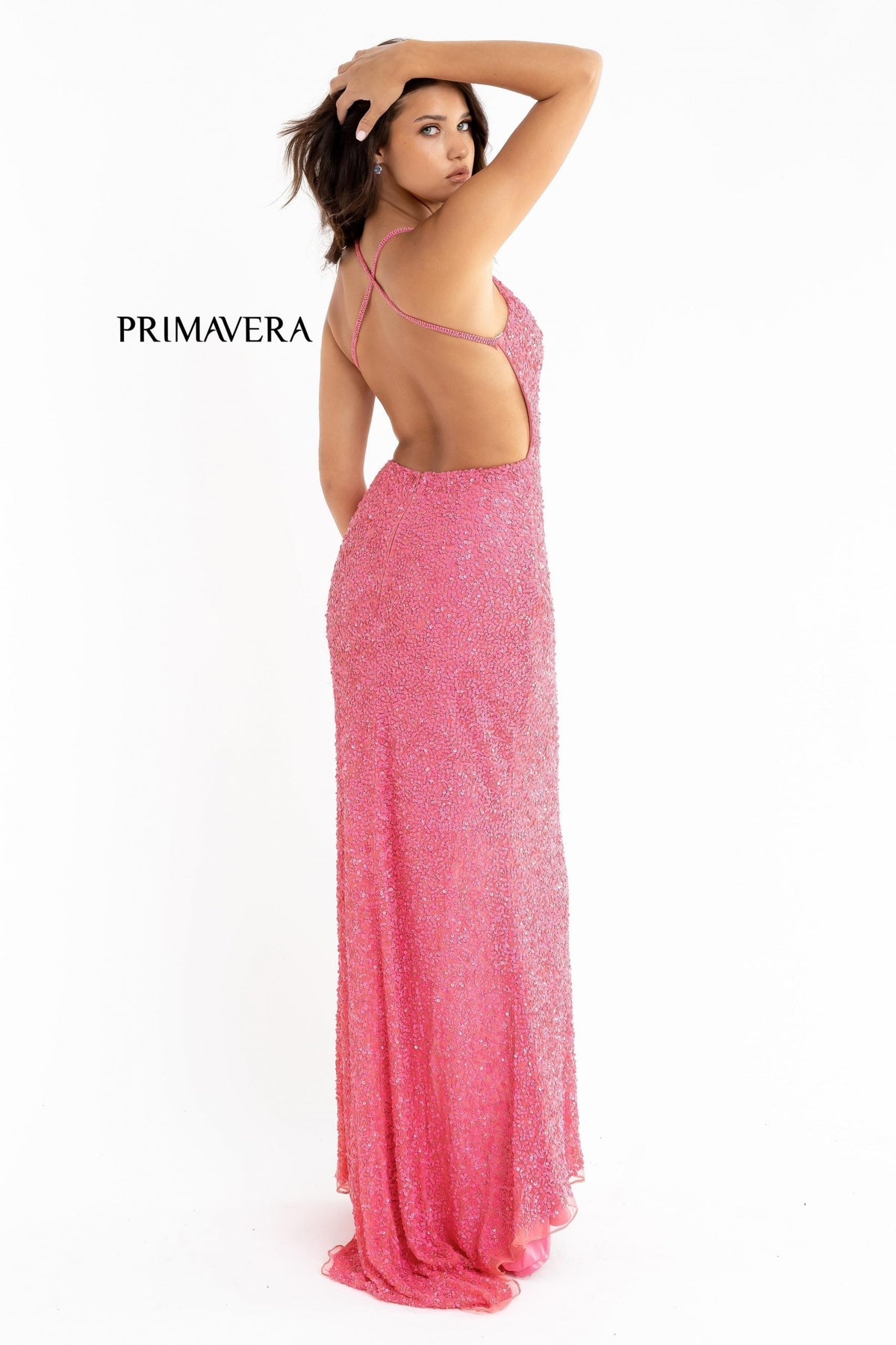 Primavera Couture - 3291 Sparkling Allover Sequin V Neck Sheath Gown