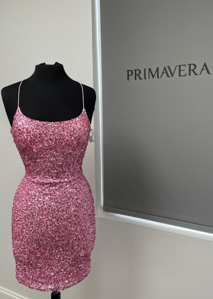 Primavera Couture - 3351 Sequined Strappy Back Fitted Cocktail Dress