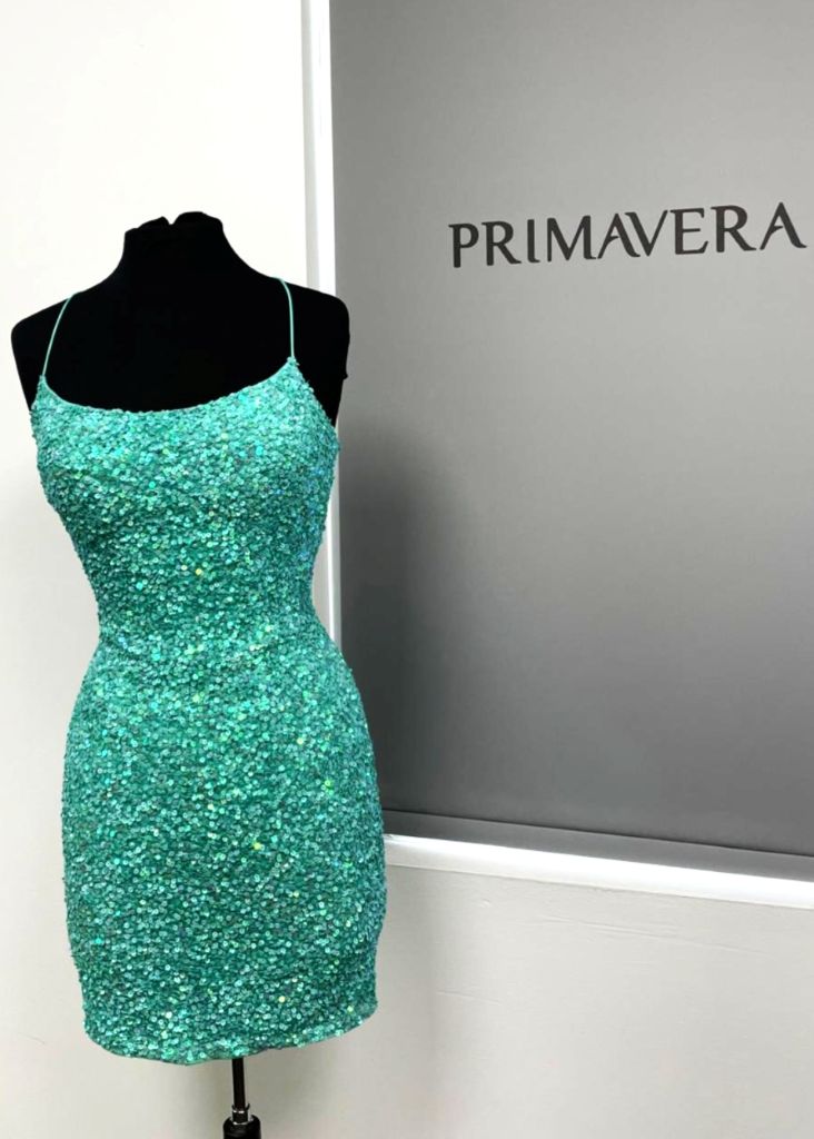 Primavera Couture - 3351 Sequined Strappy Back Fitted Cocktail Dress