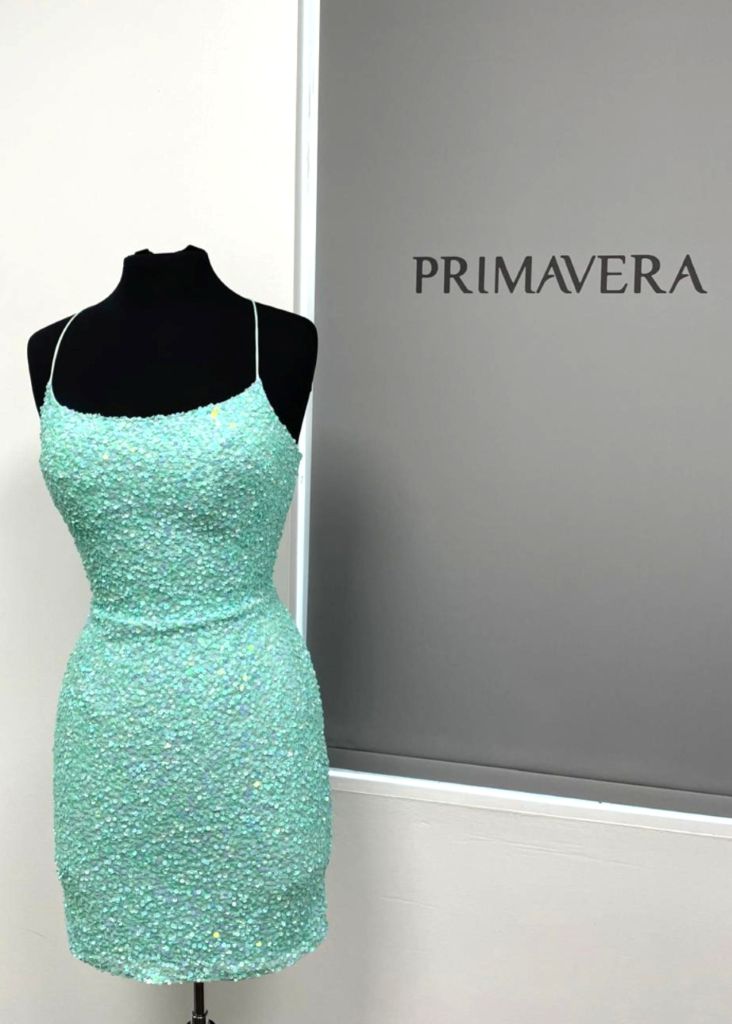 Primavera Couture - 3351 Sequined Strappy Back Fitted Cocktail Dress