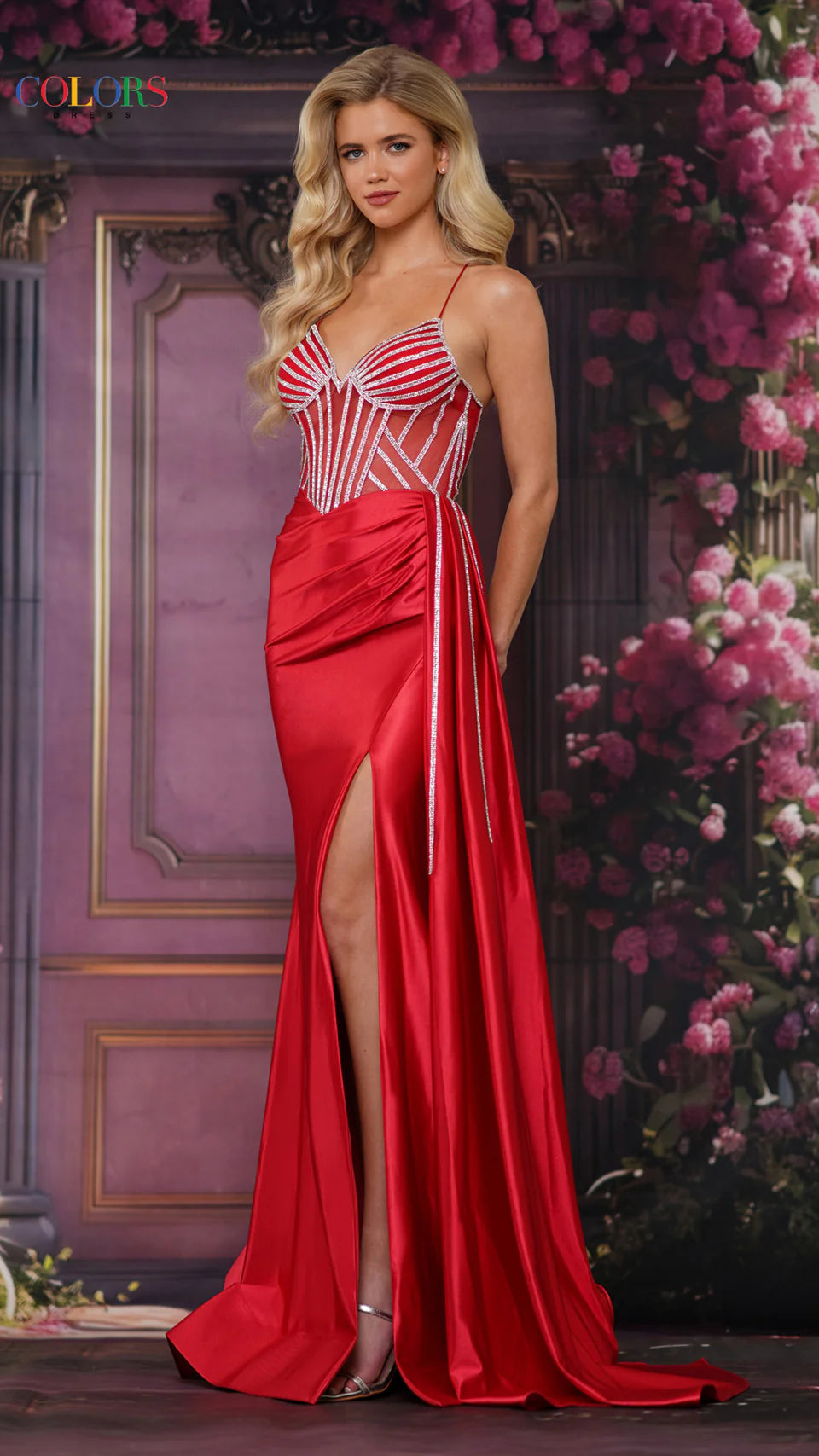 Colors Dress 3566 - See-Through Deep V-Neck Prom Gown - view 6