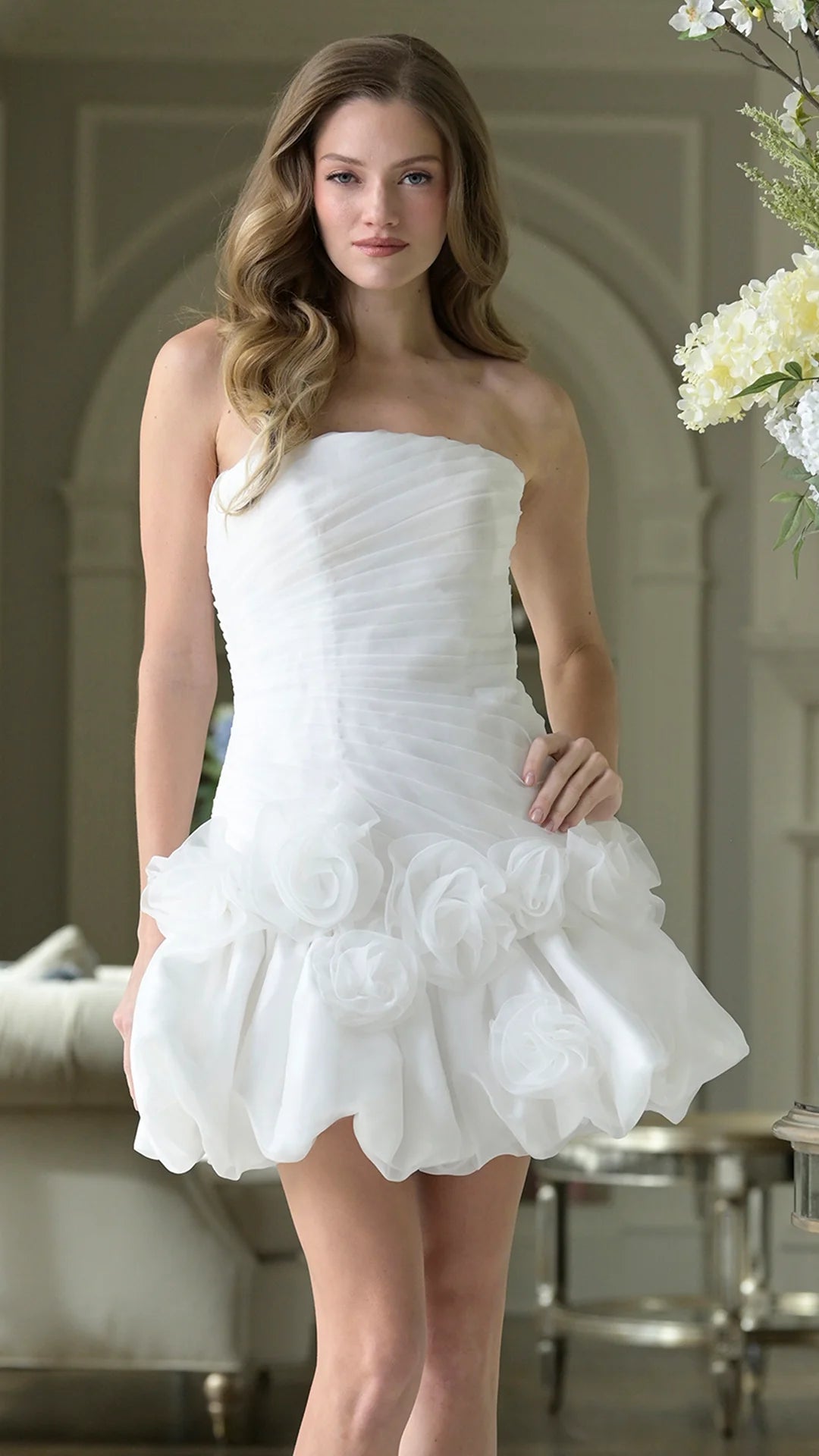Colors Dress 3671 - Rosette Bubble Hem Strapless Dress - view 7
