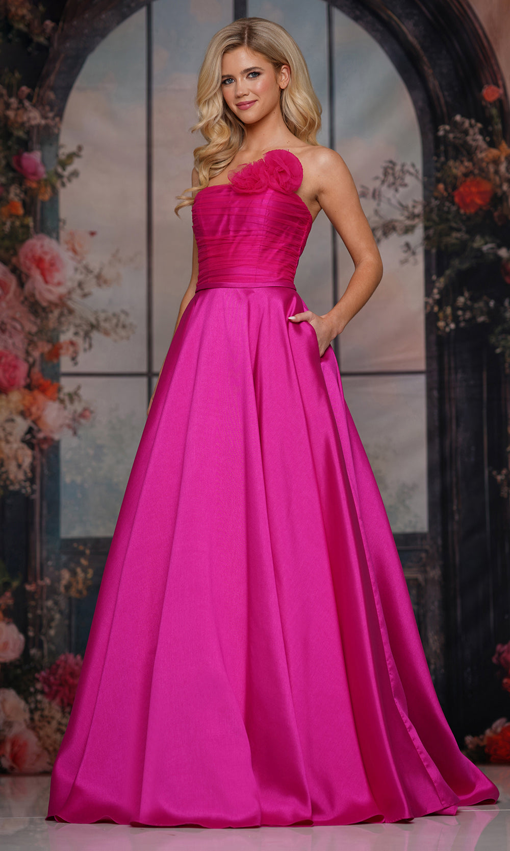 Colors Dress 3737 - Floral Accent Ruched A-line Gown - back view