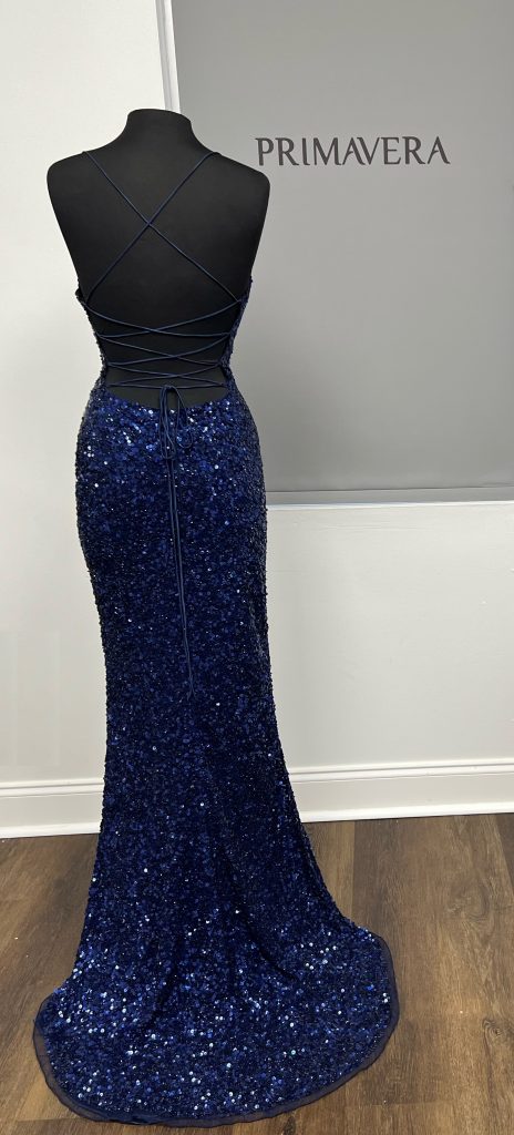 Primavera Couture - 3791 V-Neck Sequin Lace Up Dress