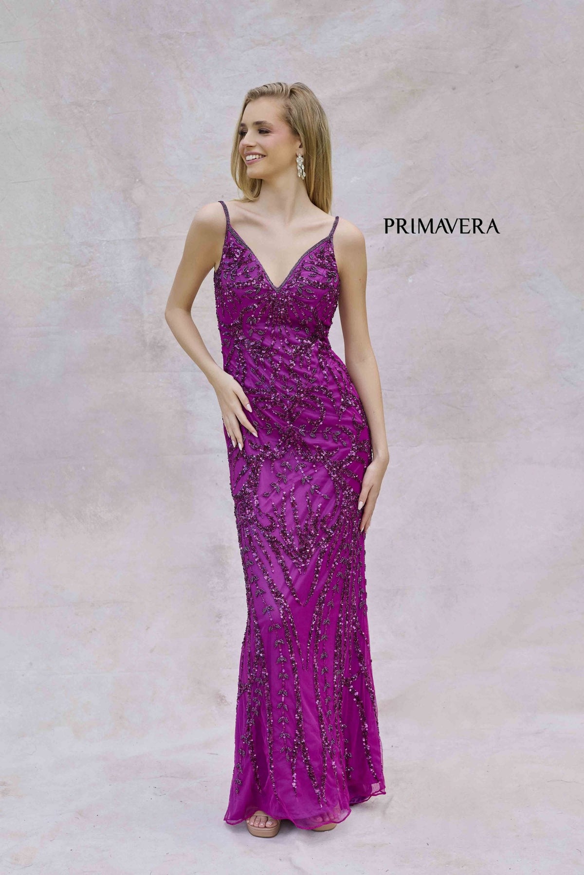 Primavera Couture 3793 - Deep V-Neck Sheath Evening Gown
