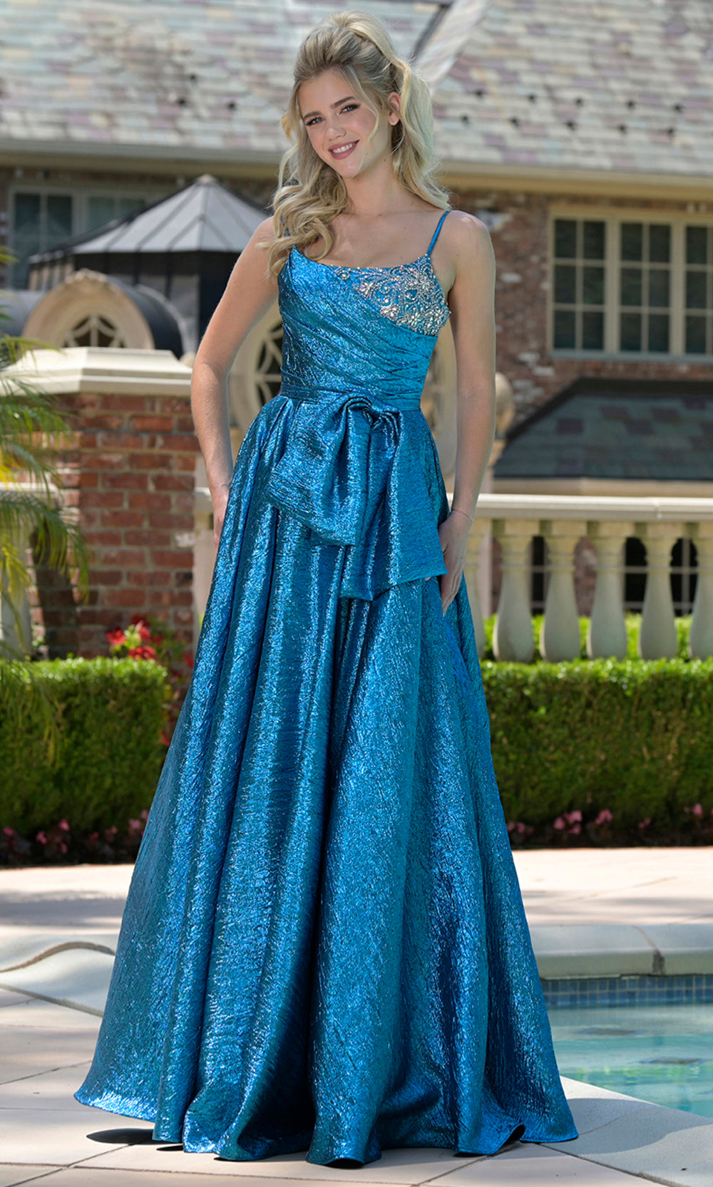 Colors Dress 3793 - Scoop Neckline Textured A-line Gown - detail view