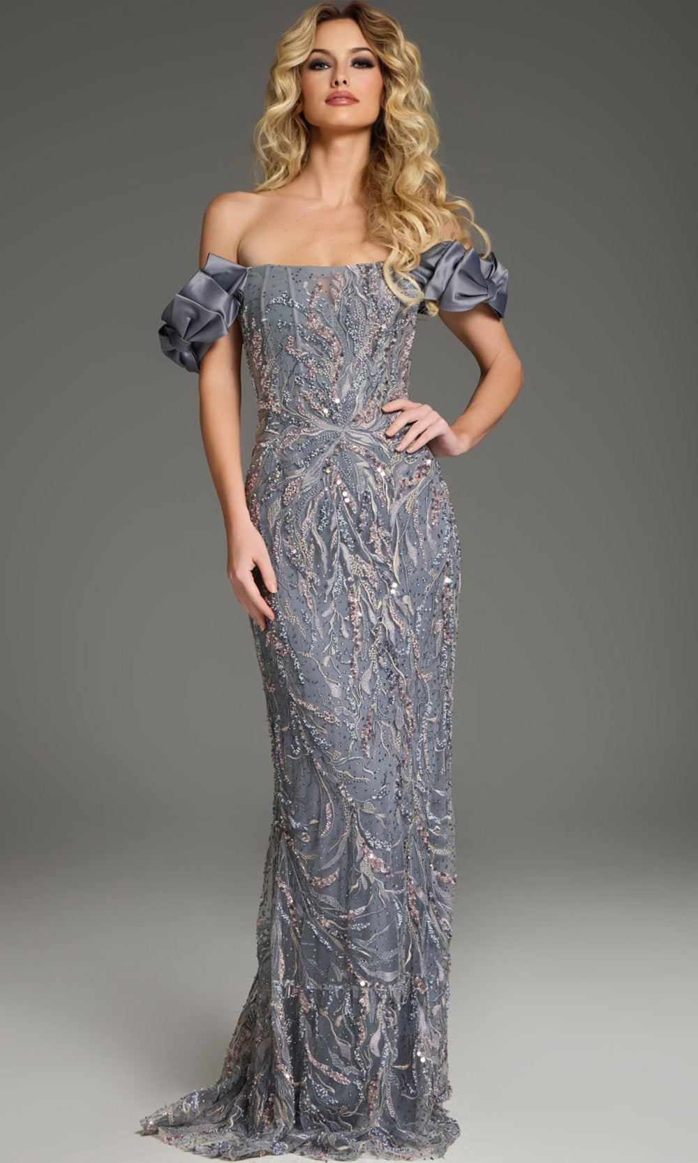 Jovani 38111 - Off Shoulder Bow Sleeve Fitted Gown - designer formal gown at Silhouette Dresses