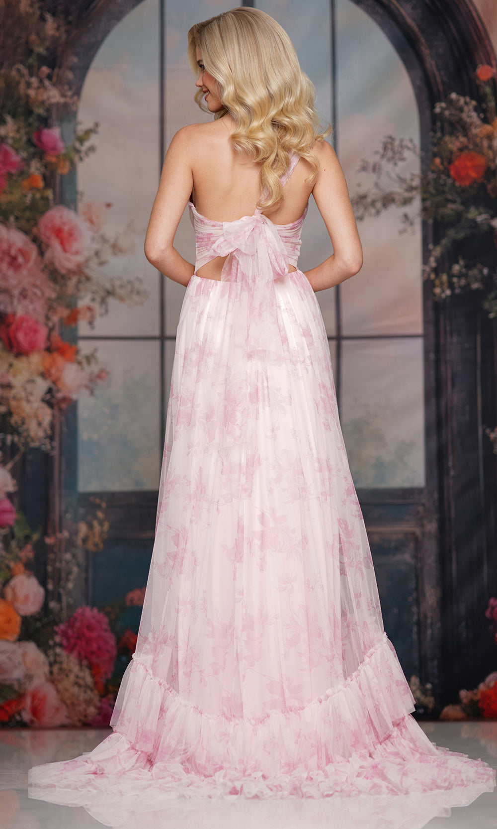 Colors Dress 3814 - One Shoulder Floral Tiered Gown - view 4