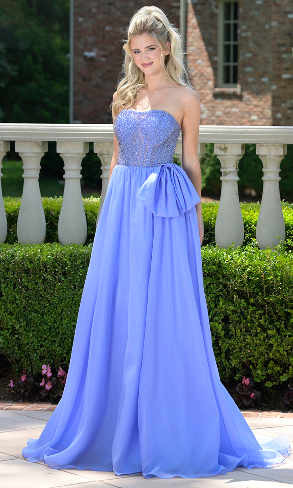 Colors Dress 3843 - Beaded Strapless Gown with Bow - Silhouette Dresses