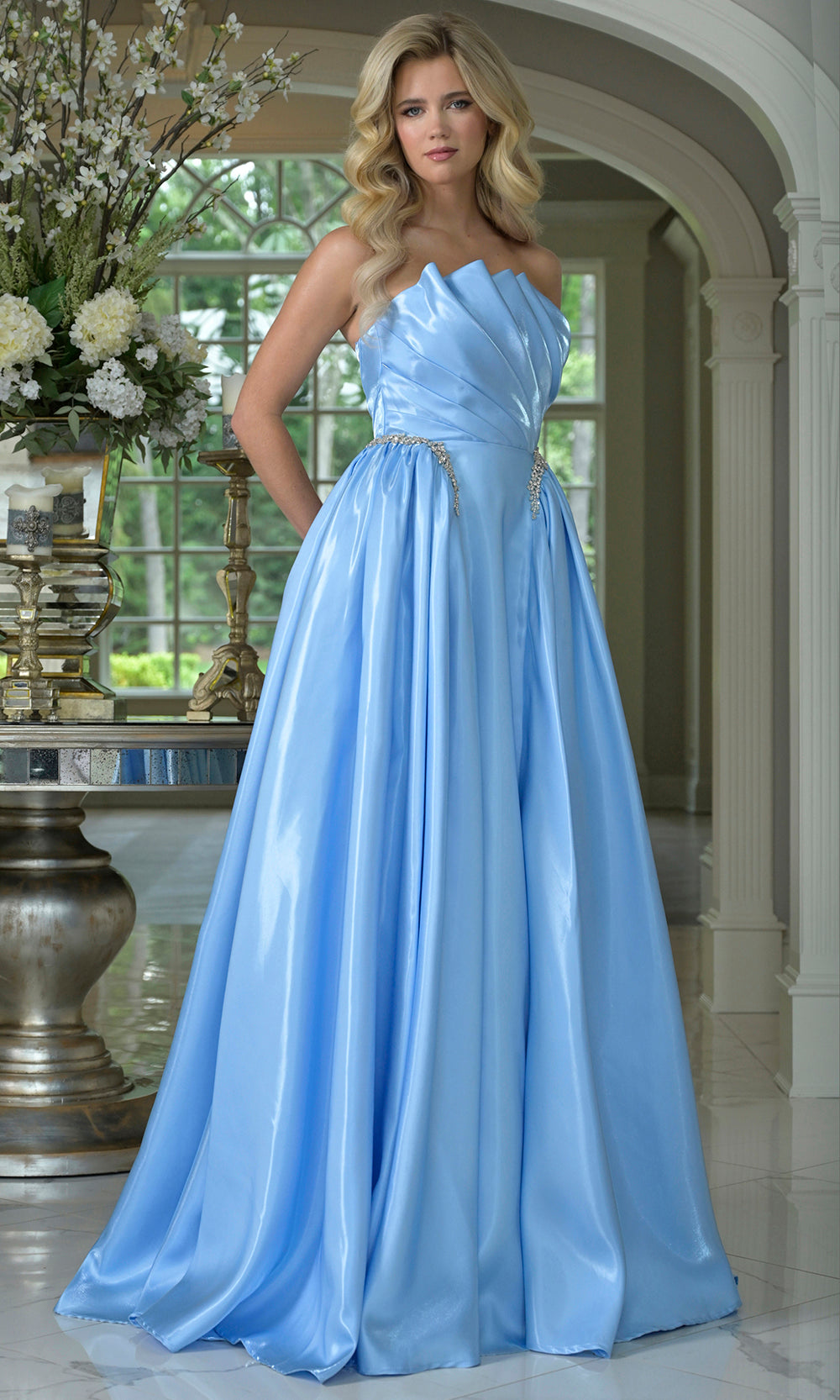 Colors Dress 3845 - Mirror Mikado Straight Neck Ballgown - Silhouette Dresses