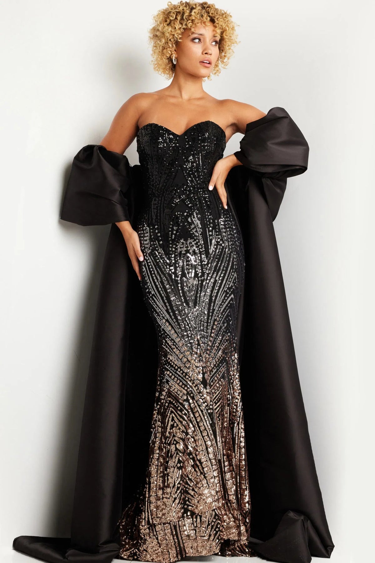 Jovani 38746 - Beaded Long Gown with Cape - designer prom dress at Silhouette Dresses
