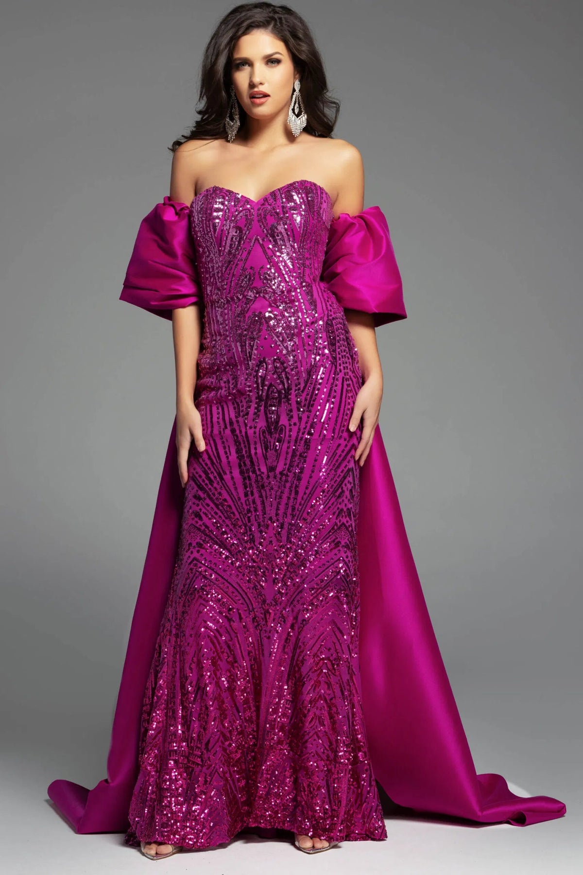 Jovani 38746 - Beaded Long Gown with Cape - view 11