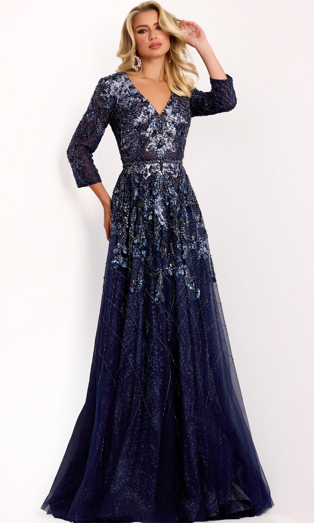 Jovani 38756 - V-Neck Sequin Embroidered Evening Gown - designer formal gown at Silhouette Dresses