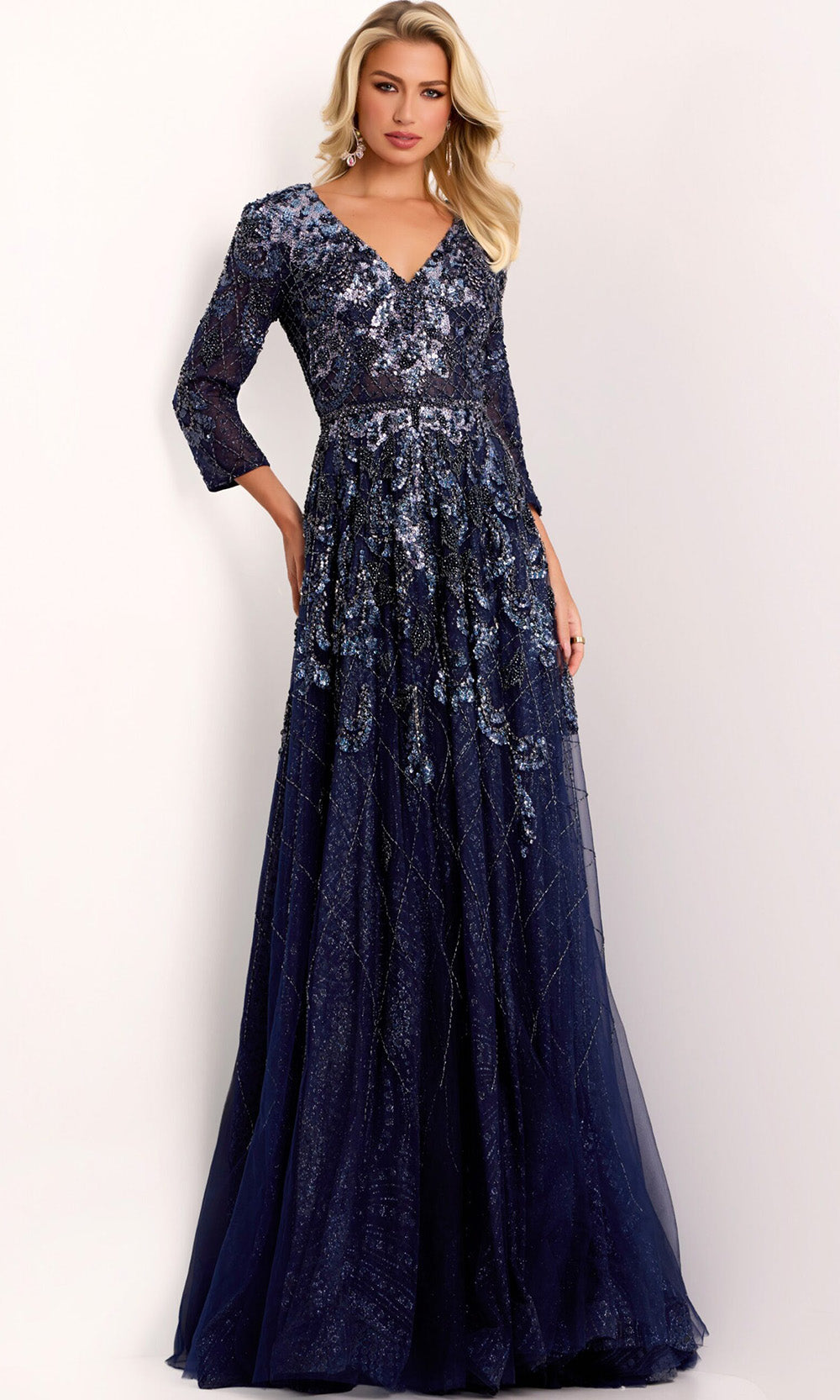 Jovani 38756 - V-Neck Sequin Embroidered Evening Gown - back view