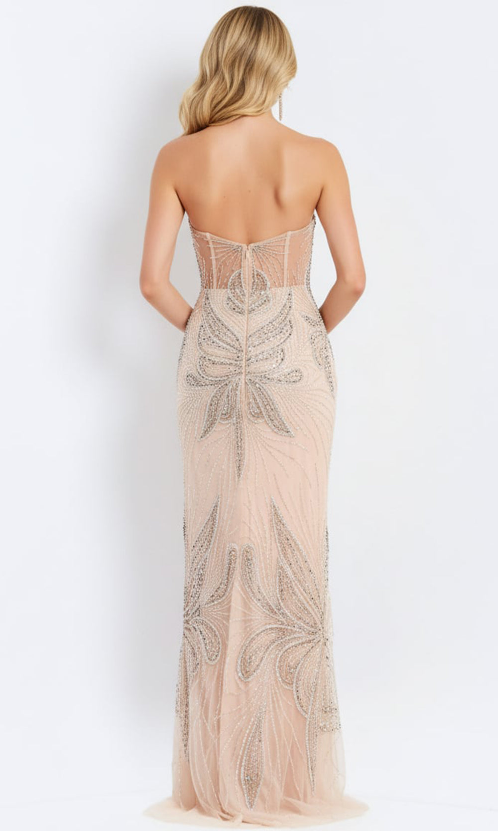 Jovani 38812 - Illusion Bodice Beaded Floral Strapless Gown - back view