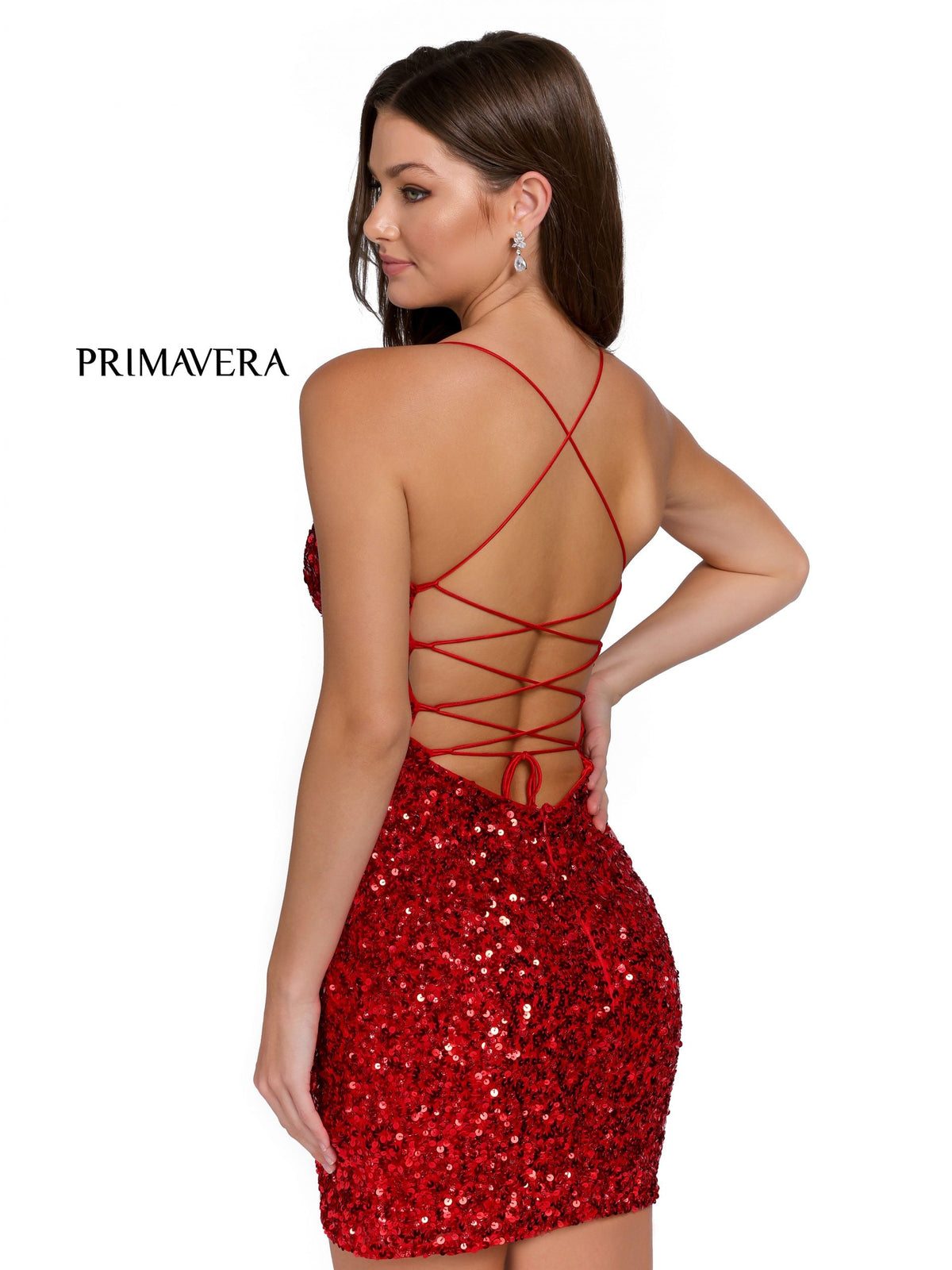 Primavera Couture 3891 - Deep V-Neck Side Slit Cocktail Dress