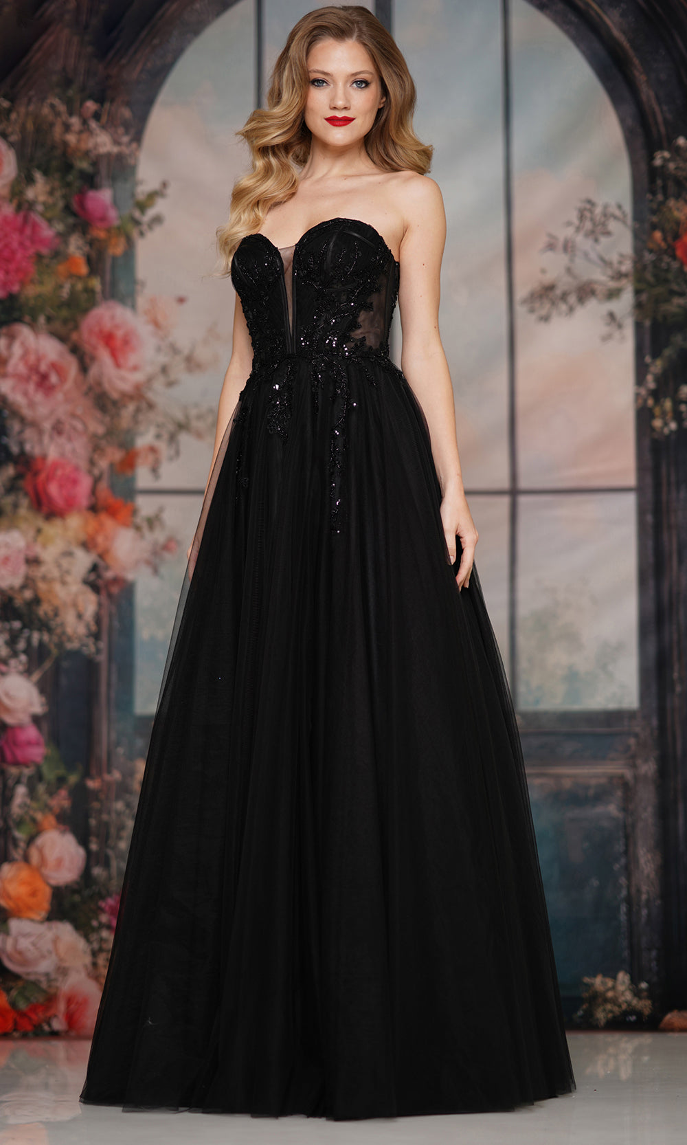 Colors Dress 3923 - Beaded Embroidered Plunging Sweetheart Gown - Silhouette Dresses