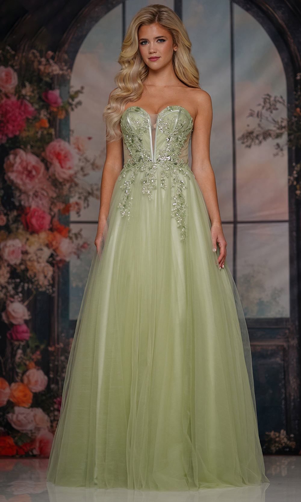 Colors Dress 3923 - Beaded Embroidered Plunging Sweetheart Gown - back view