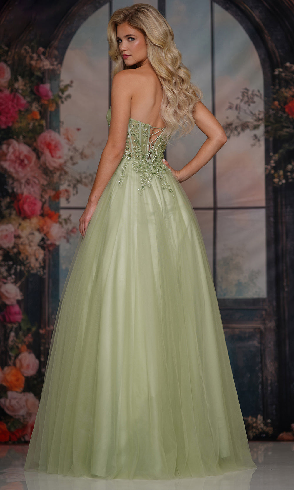 Colors Dress 3923 - Beaded Embroidered Plunging Sweetheart Gown - detail view