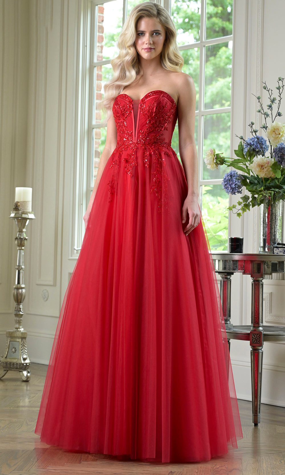 Colors Dress 3923 - Beaded Embroidered Plunging Sweetheart Gown - view 4